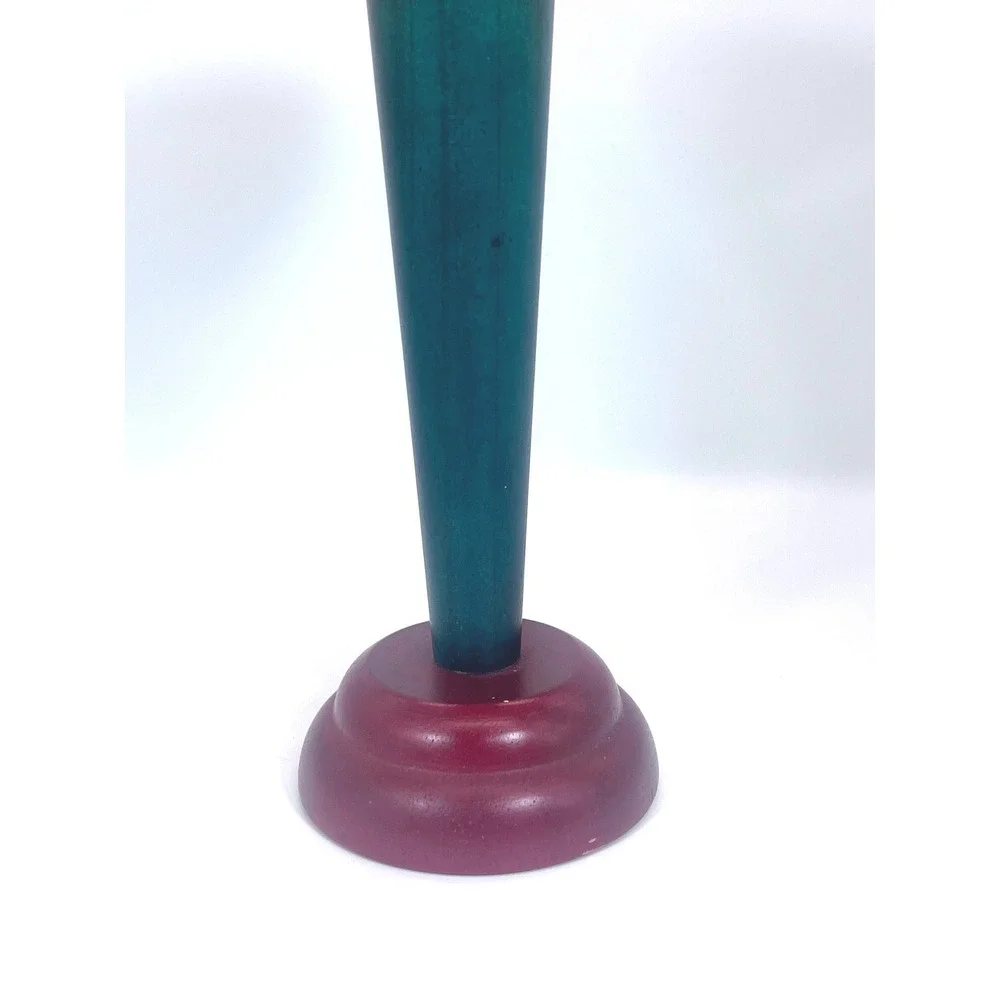 IKEA Monokel Vintage Candle Holder 1980s Post Modern Wood Brass Green Burgundy